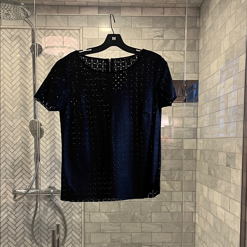 Ella Moss Black Short Sleeve faux leather Top